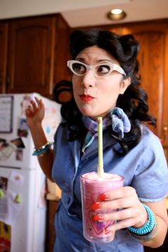 Tia Betty with a smoothie